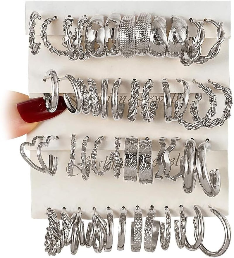 IFKM 24 Pairs Gold Hoop Earrings Set for Women Hypoallergenic Chunky Chain Twisted Open Hoops Dangle Earring Packs for Birthday Party Christmas Fashion Jewelry Gift - Image 1